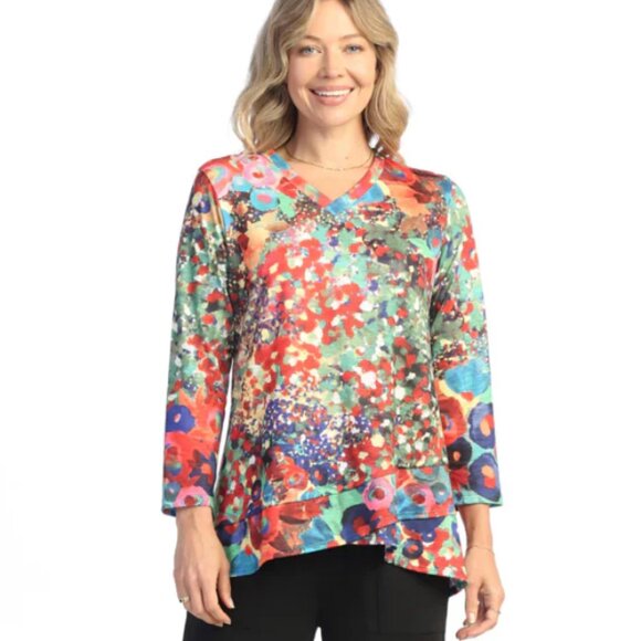 Jess and Jane Potpourri Floral Print Top Tulip Hem USA Boho Artsy Women's Small - Picture 2 of 8